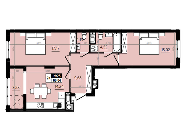 ЖК Парус Comfort: планировка 2-комнатной квартиры 68.6 м²