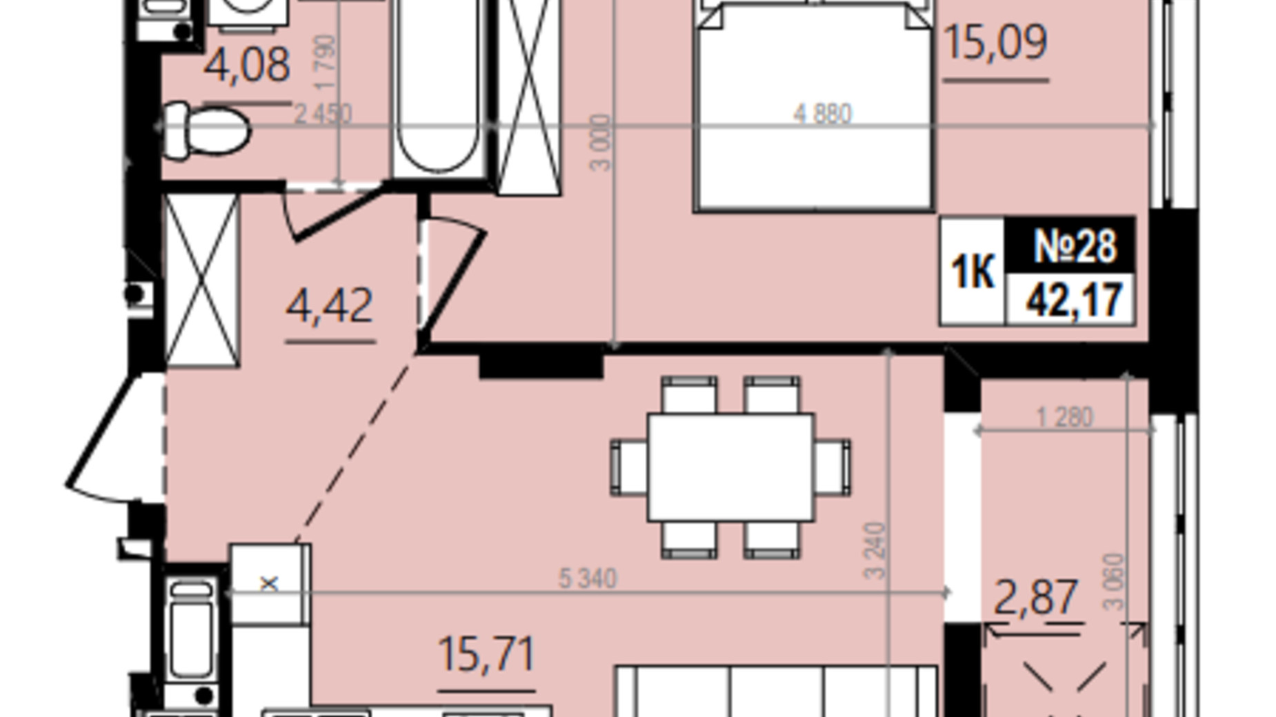 Планировка 1-комнатной квартиры в ЖК Парус Comfort 45.29 м², фото 576796