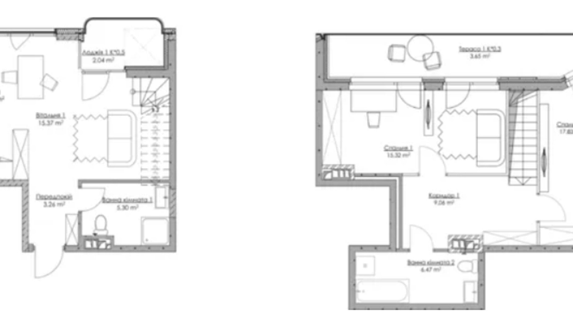 Планування багато­рівневої квартири в ЖК O2 Residence 73.22 м², фото 577051