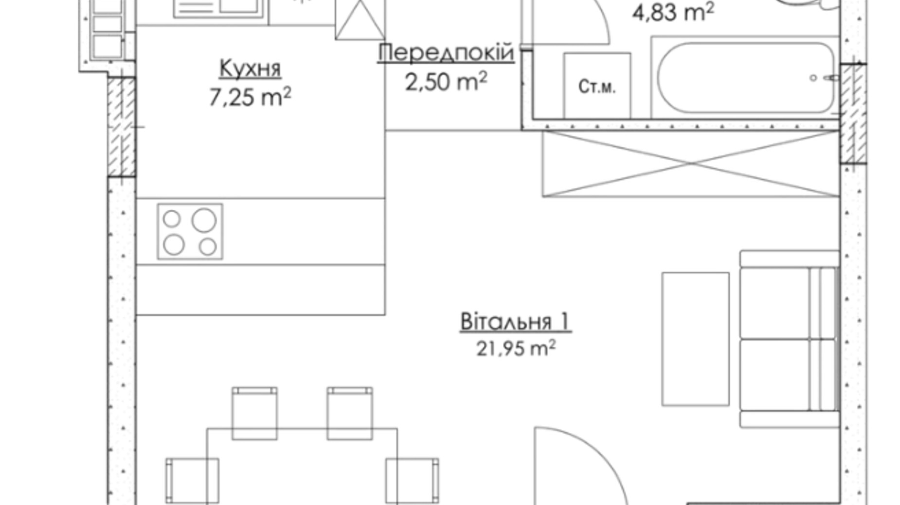 Планировка 1-комнатной квартиры в ЖК O2 Residence 38.58 м², фото 577052