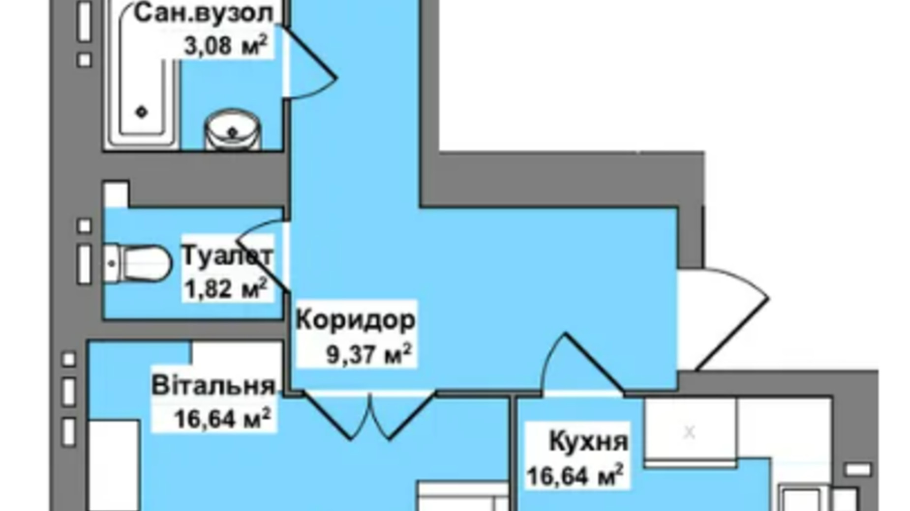 Планування 2-кімнатної квартири в ЖК Персенківка 65 м², фото 577085