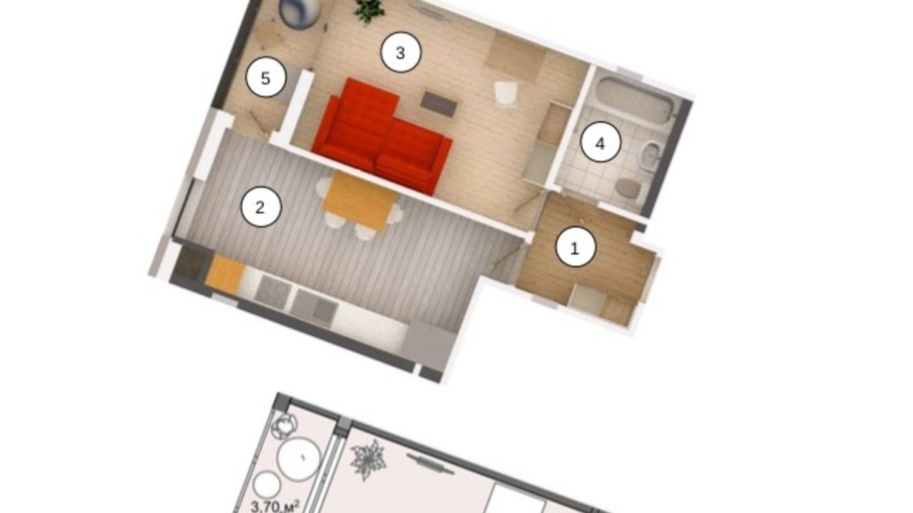 Планування 1-кімнатної квартири в ЖК RedWood 42.6 м², фото 577136