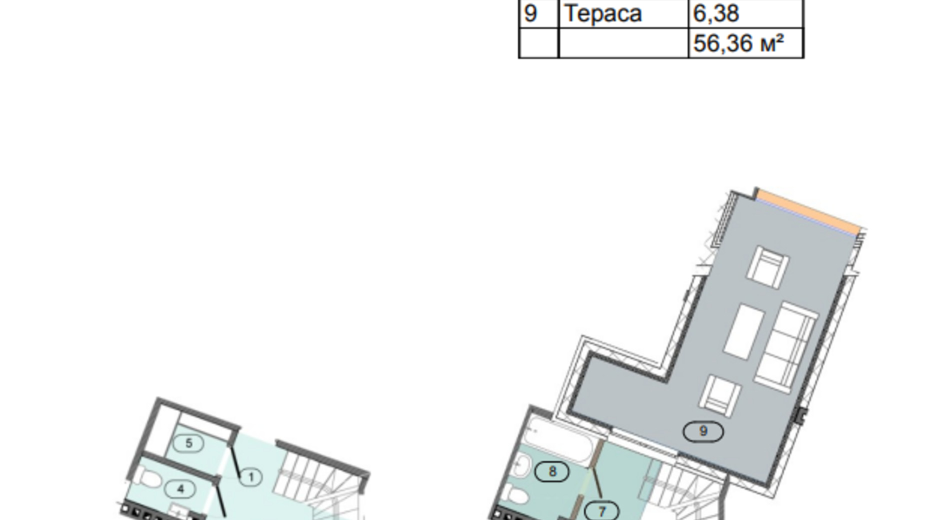 Планування 1-кімнатної квартири в ЖК RedWood 56.36 м², фото 577138