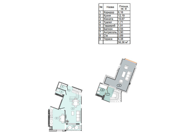 ЖК RedWood: планування 1-кімнатної квартири 52 м²