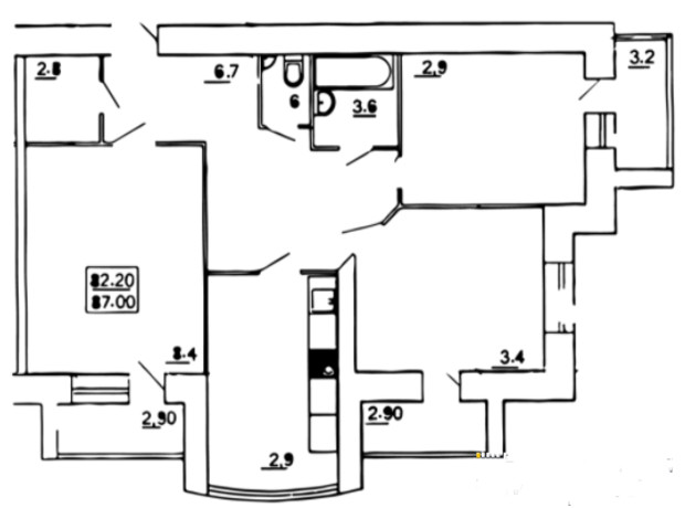 ЖК ул. Пирогова: планировка 3-комнатной квартиры 87 м²