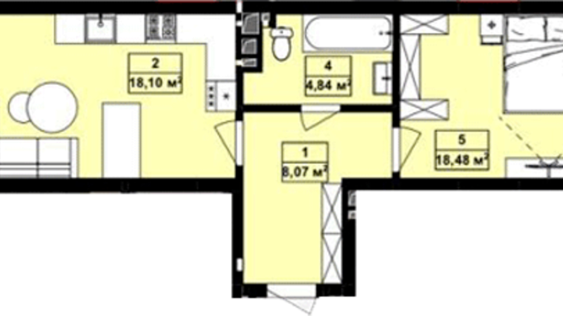 Планировка 1-комнатной квартиры в ЖК Royal Hill 53.53 м², фото 577962
