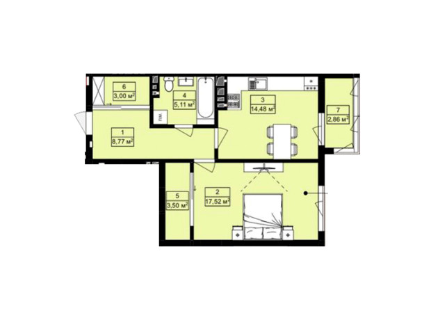 ЖК Royal Hill: планировка 1-комнатной квартиры 55.24 м²