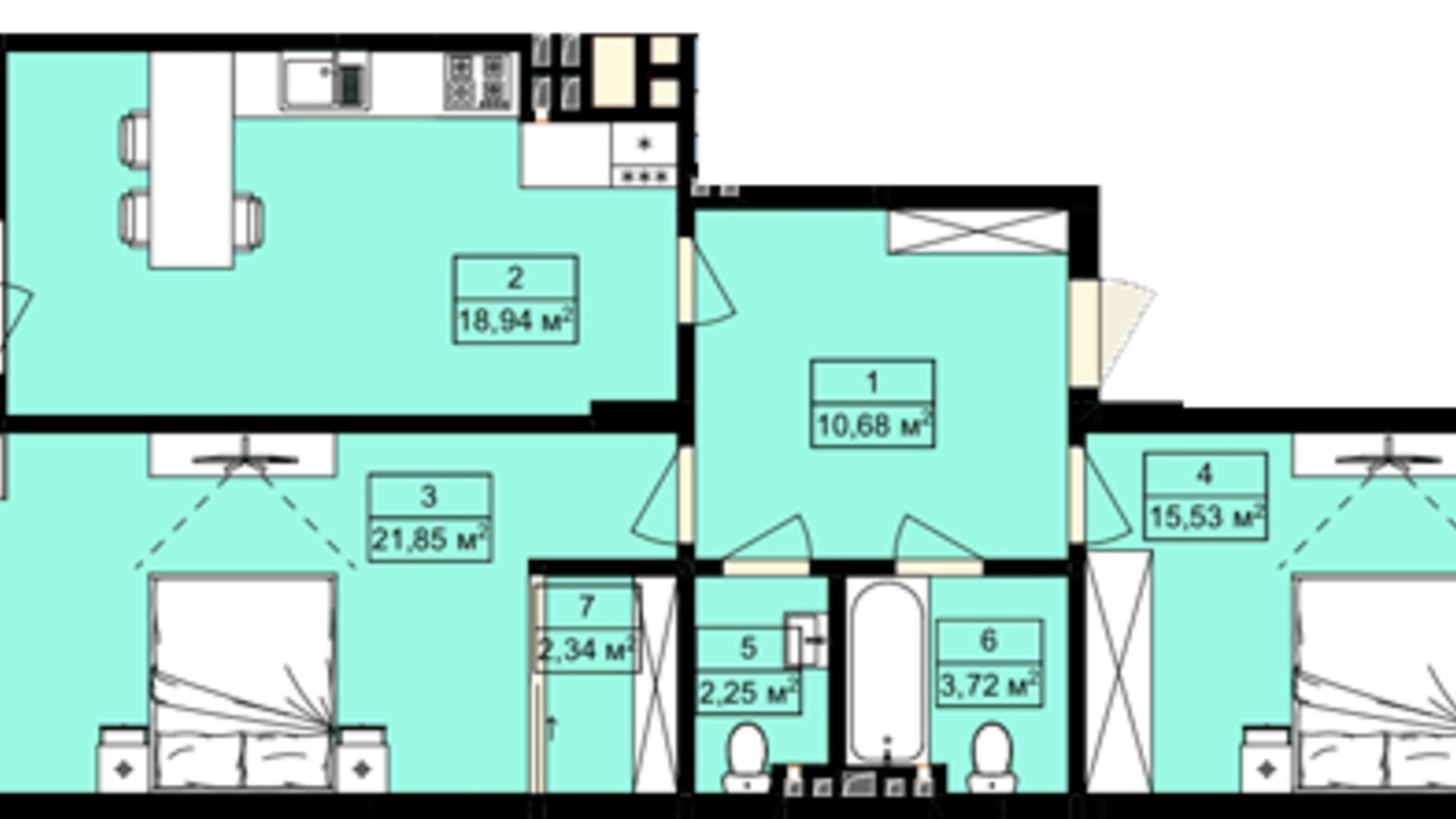 Планування 2-кімнатної квартири в ЖК Royal Hill 79.18 м², фото 578202