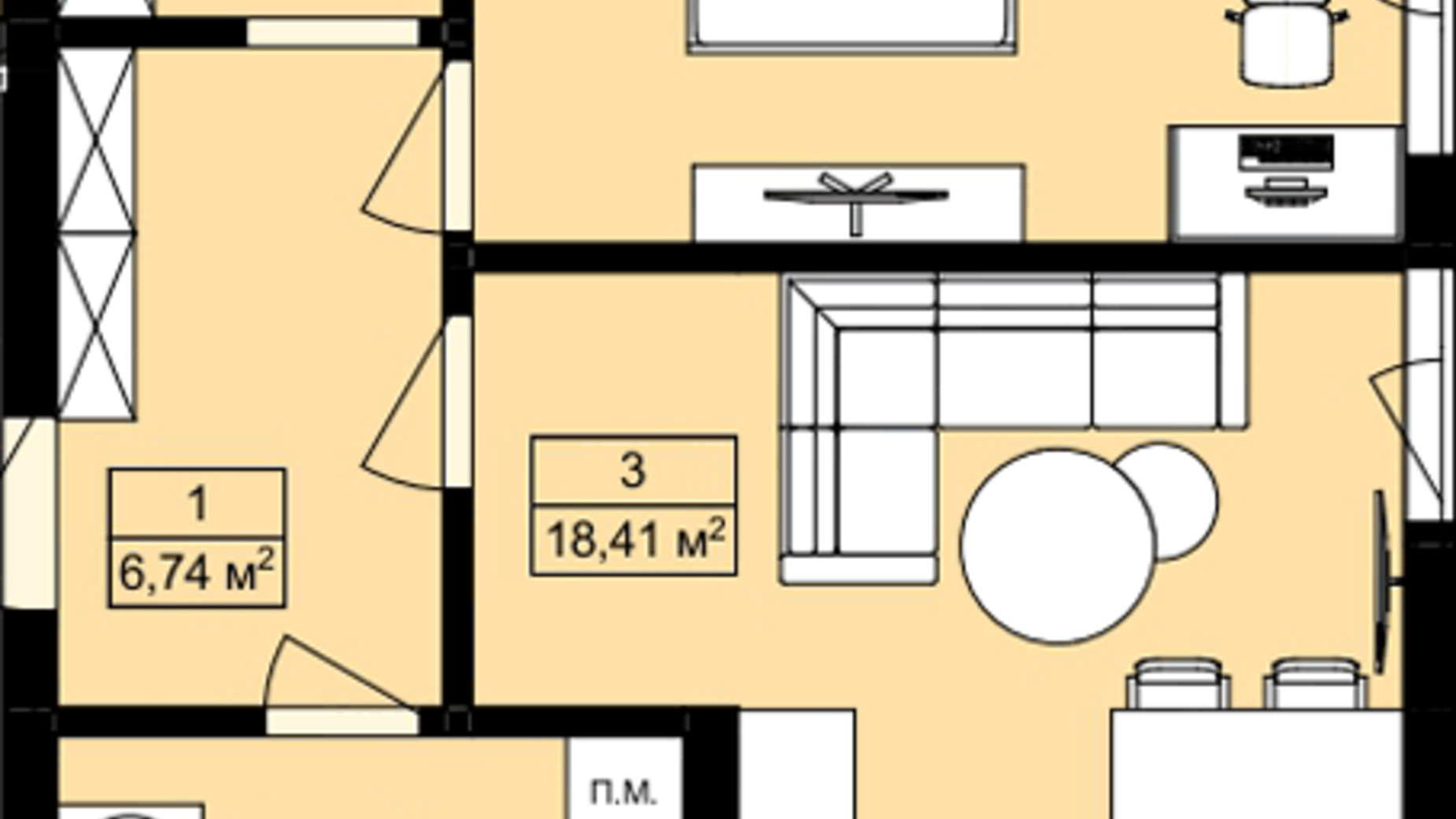 Планування 1-кімнатної квартири в ЖК Royal Hill 49.86 м², фото 578239