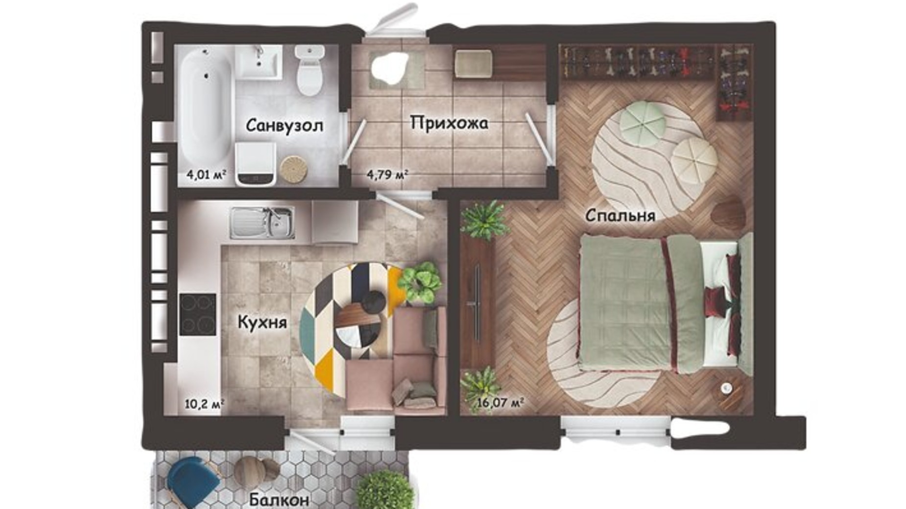 Планировка 1-комнатной квартиры в ЖК на Расточье 36.29 м², фото 578462