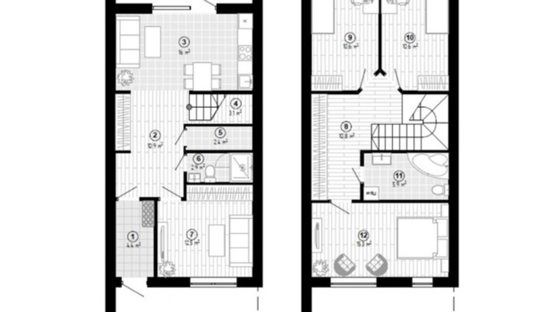 Планування таунхауса в Таунхаус Козирна Сімка 105.4 м², фото 578544