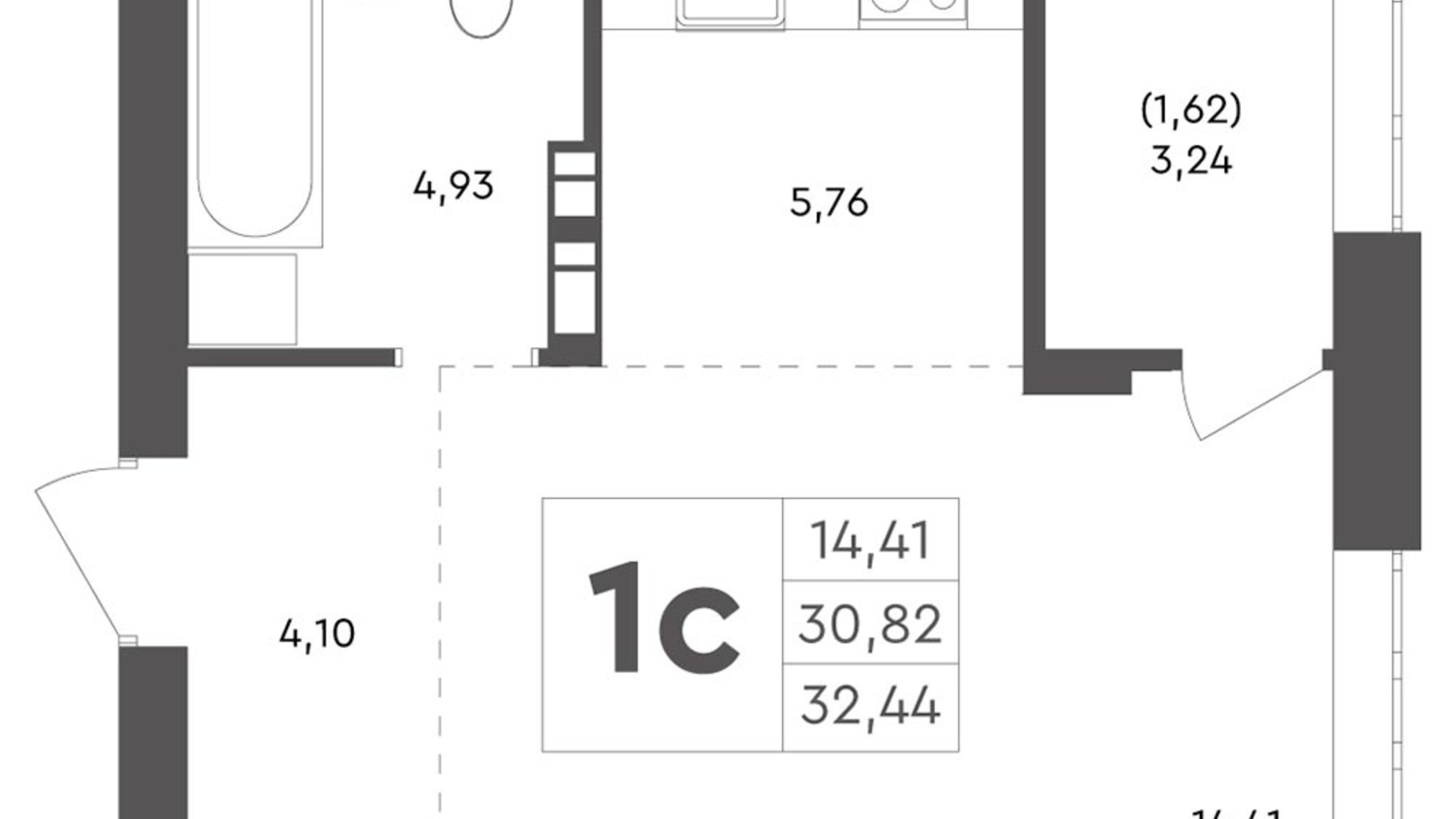 Планування 1-кімнатної квартири в ЖК Scandia 32.44 м², фото 578640