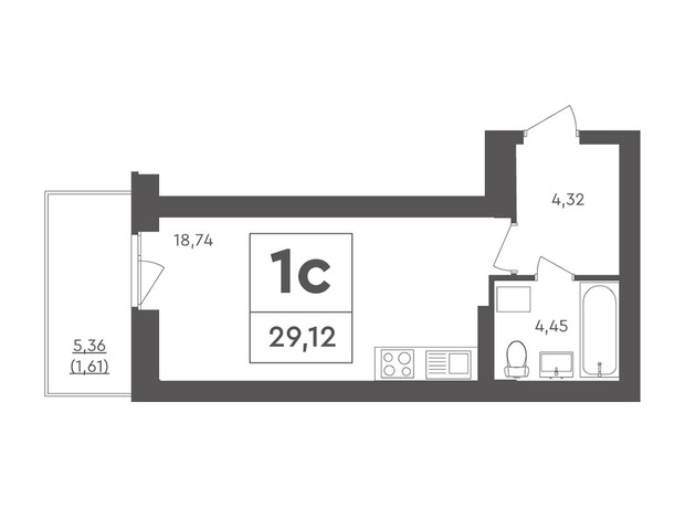 ЖК Scandia: планування 1-кімнатної квартири 29.12 м²