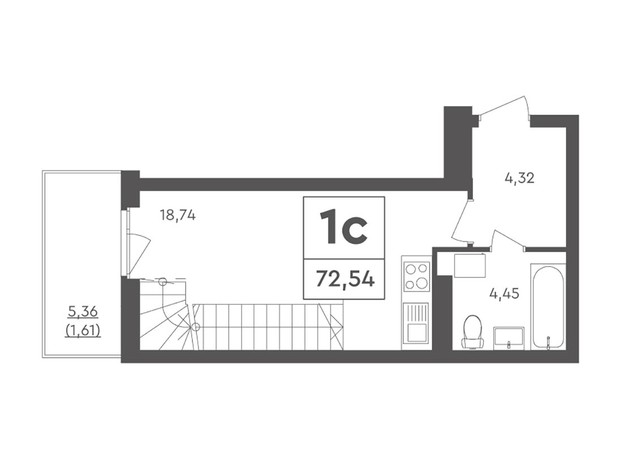 ЖК Scandia: планування 2-кімнатної квартири 72.54 м²