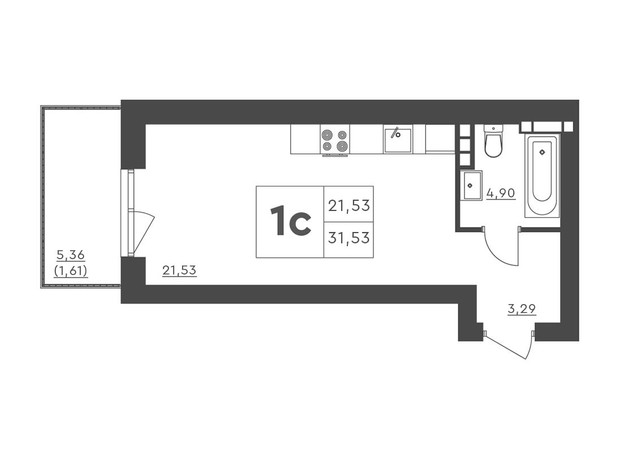 ЖК Scandia: планування 1-кімнатної квартири 31.53 м²