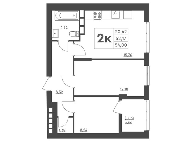 ЖК Scandia: планировка 2-комнатной квартиры 54 м²