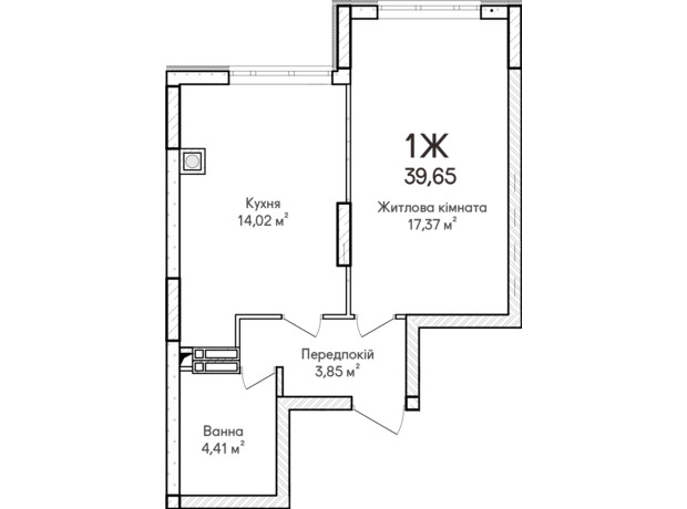 ЖК Синергия Сити: планировка 1-комнатной квартиры 40 м²