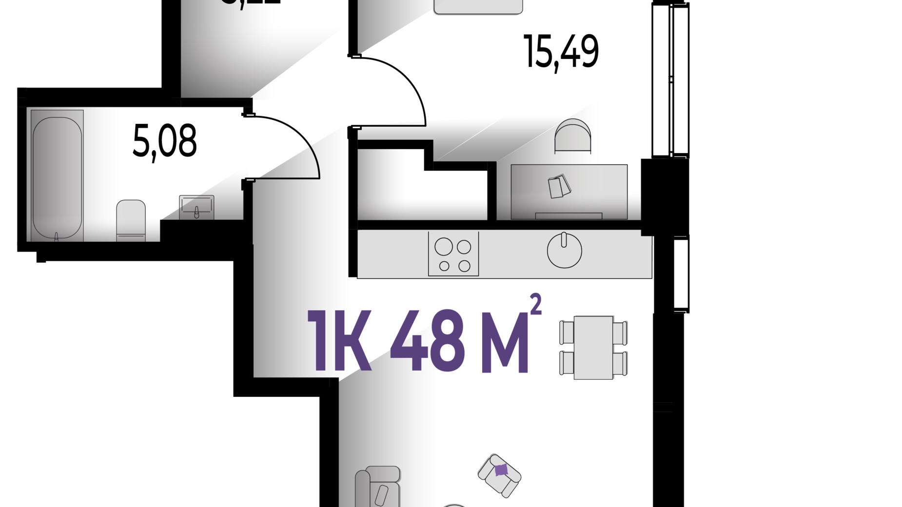 Планування 1-кімнатної квартири в ЖК Trivium 47.5 м², фото 578738