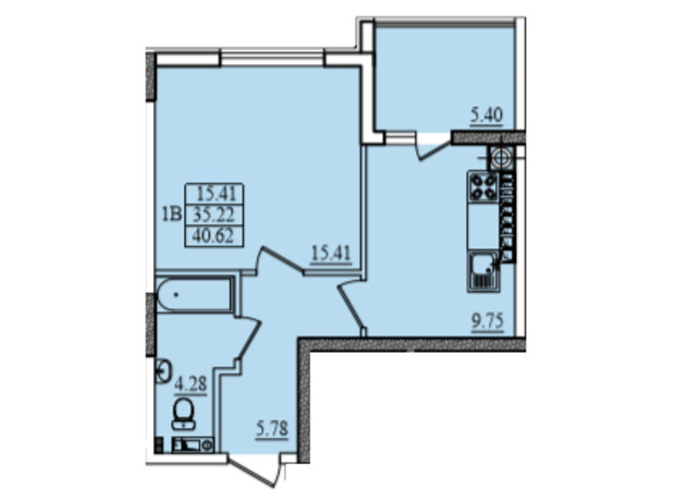 ЖК Парус: планировка 1-комнатной квартиры 40 м²