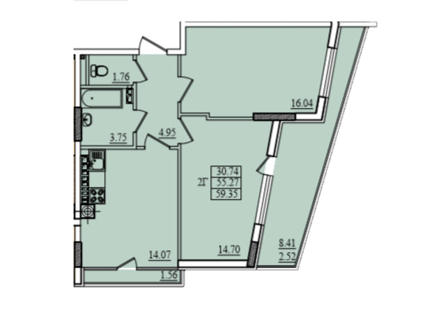 ЖК Парус: планировка 2-комнатной квартиры 63 м²