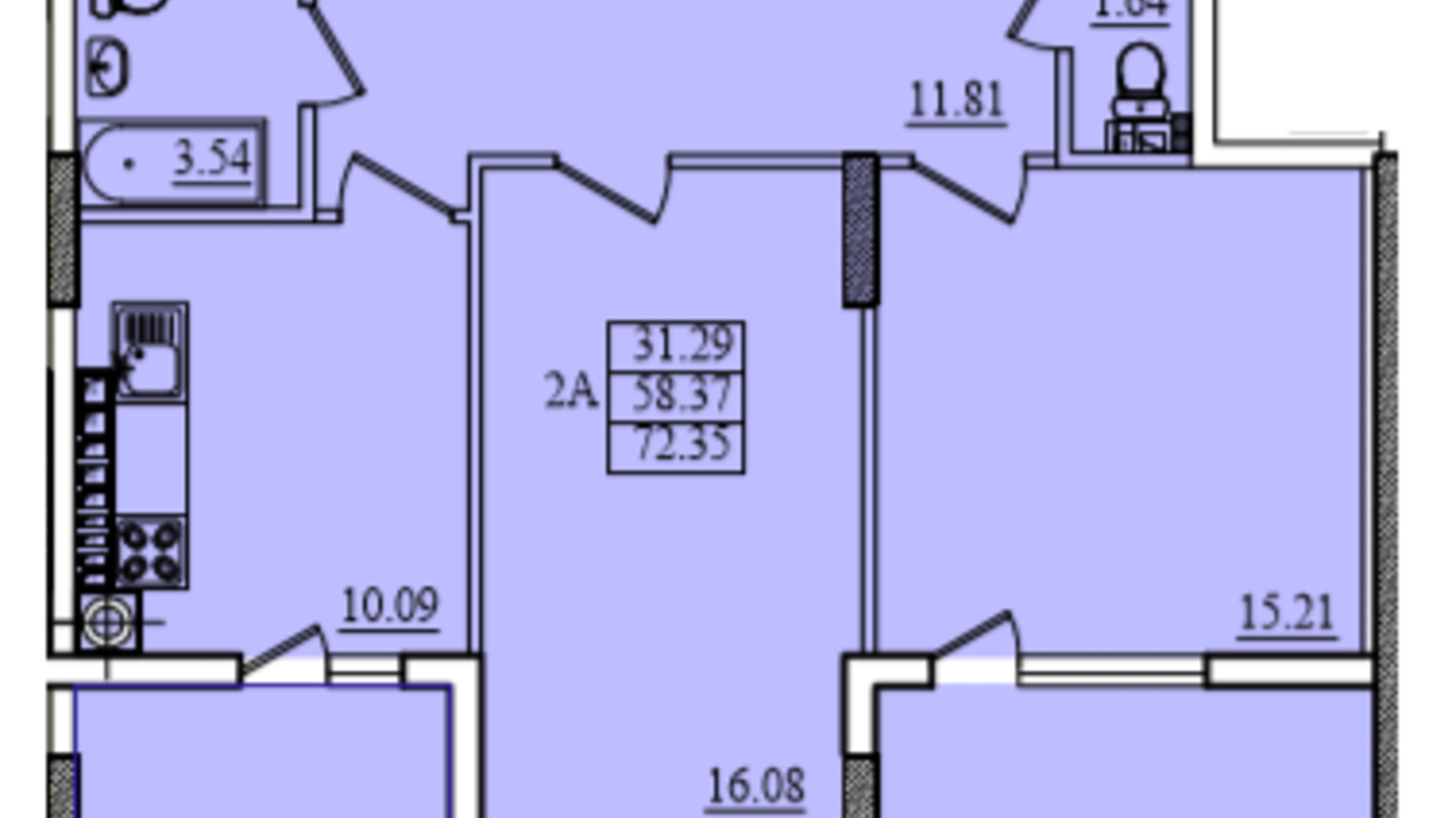 Планировка 2-комнатной квартиры в ЖК Парус 73 м², фото 579021