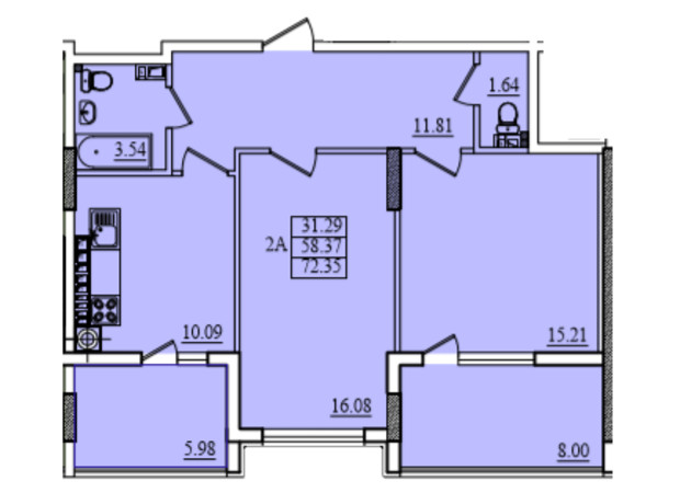 ЖК Парус: планировка 2-комнатной квартиры 73 м²