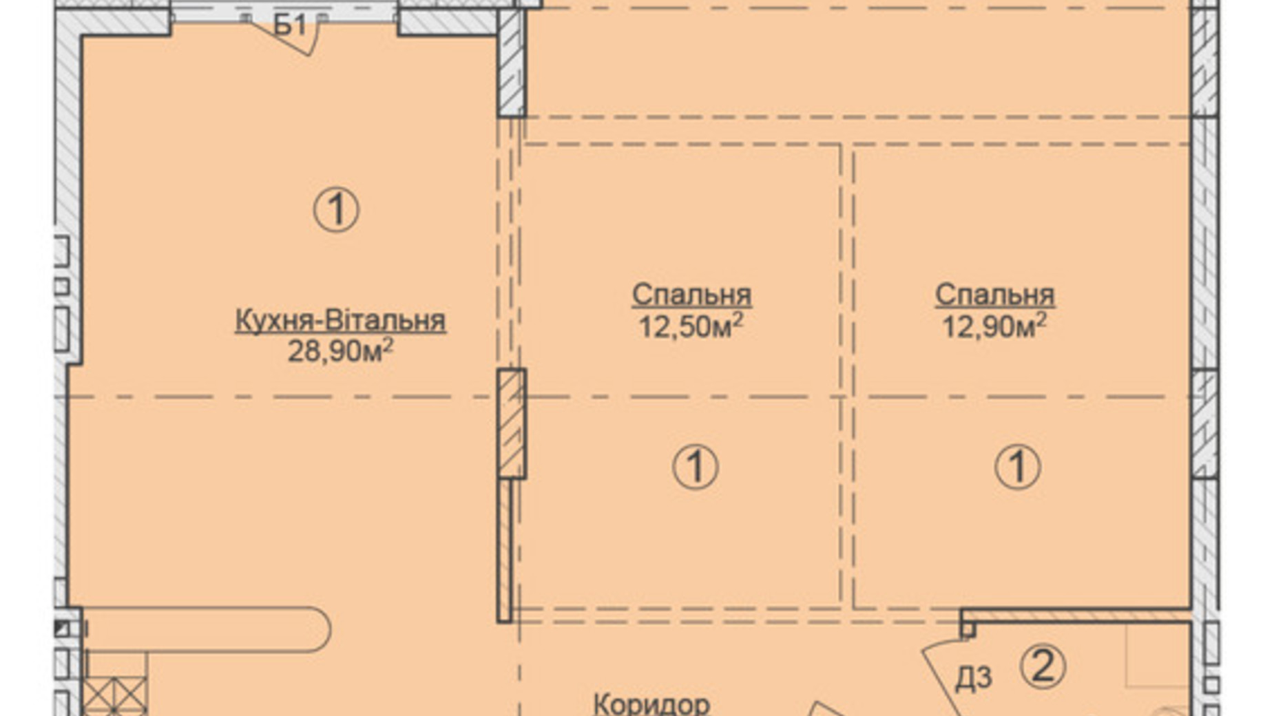 Планування 2-кімнатної квартири в КБ Rezydencja Zalizna Voda 84.7 м², фото 579142