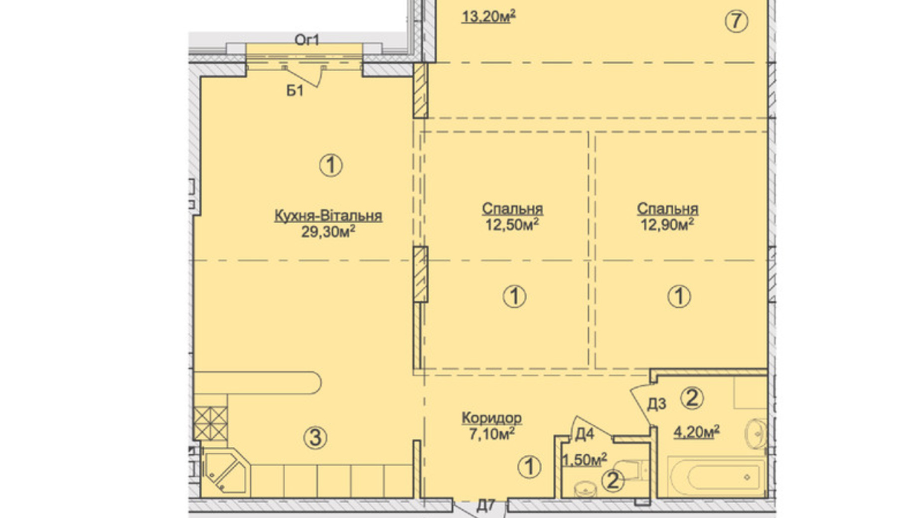 Планування 2-кімнатної квартири в КБ Rezydencja Zalizna Voda 85.2 м², фото 579144