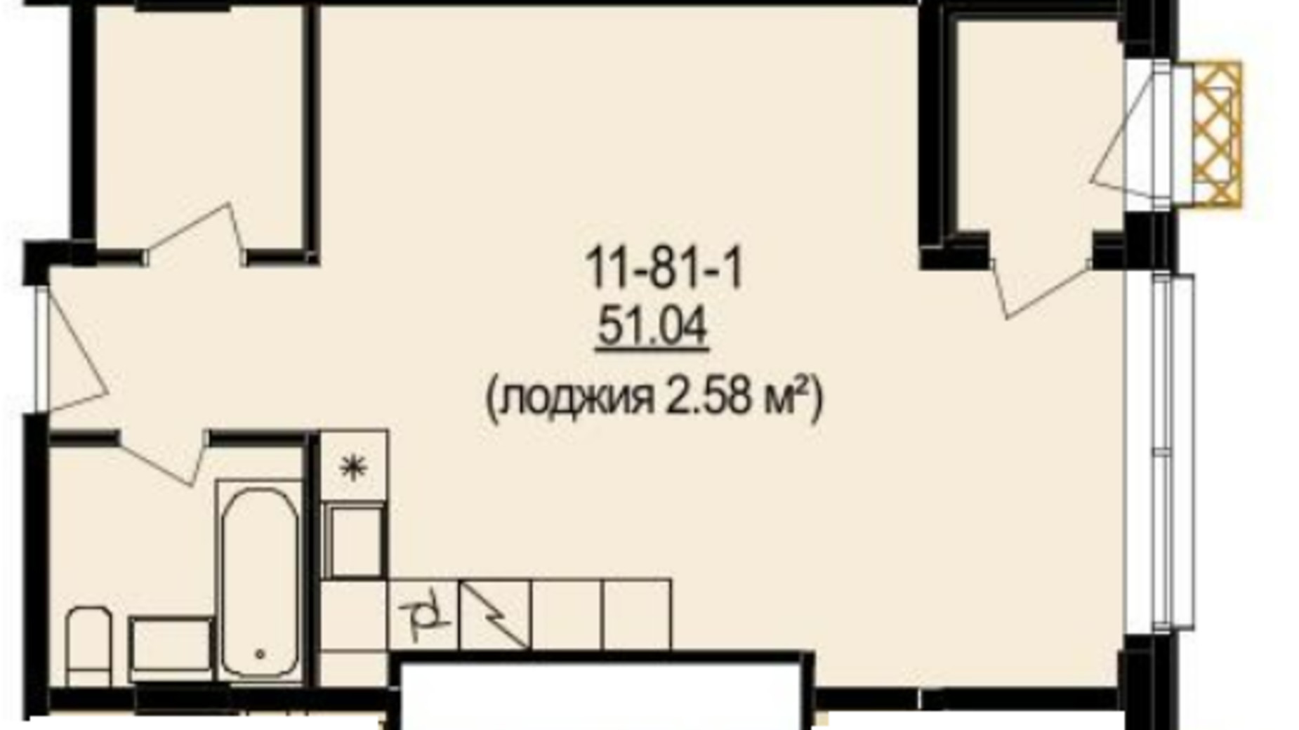 Планування 1-кімнатної квартири в ЖК DeLight Hall 51.04 м², фото 579331