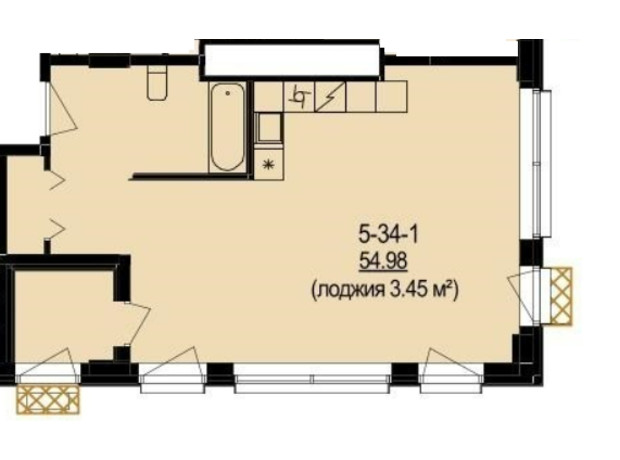 ЖК DeLight Hall: планировка 2-комнатной квартиры 54.98 м²