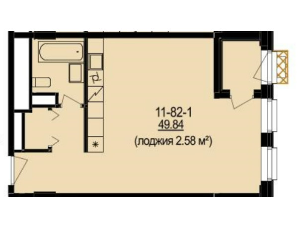 ЖК DeLight Hall: планировка 1-комнатной квартиры 49.84 м²