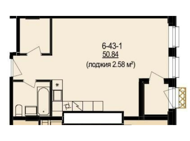 ЖК DeLight Hall: планировка 1-комнатной квартиры 50.84 м²