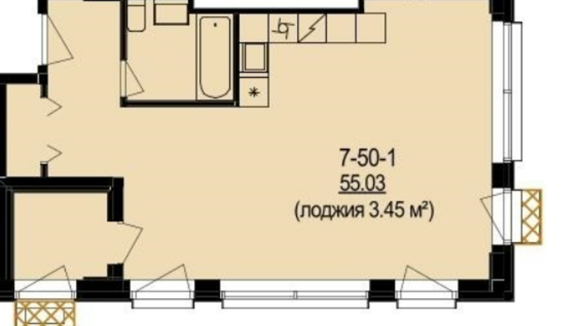 Планування 1-кімнатної квартири в ЖК DeLight Hall 55.03 м², фото 579336