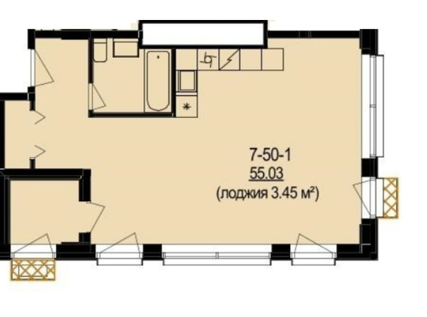 ЖК DeLight Hall: планування 1-кімнатної квартири 55.03 м²