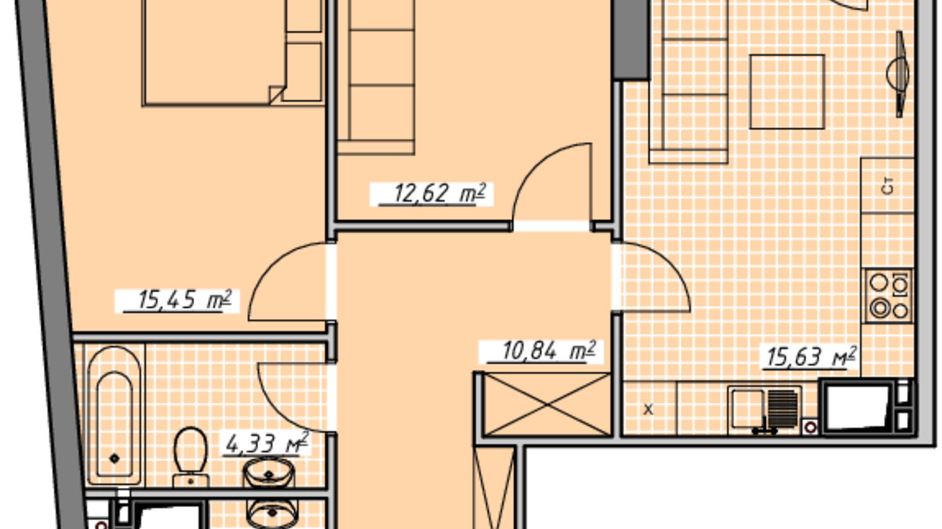 Планировка 2-комнатной квартиры в ЖК Атмосфера 63.47 м², фото 579412