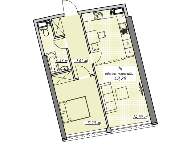 ЖК Атмосфера: планировка 1-комнатной квартиры 48.2 м²
