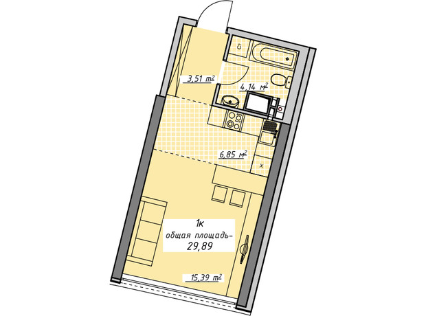 ЖК Атмосфера: планировка 1-комнатной квартиры 29.89 м²
