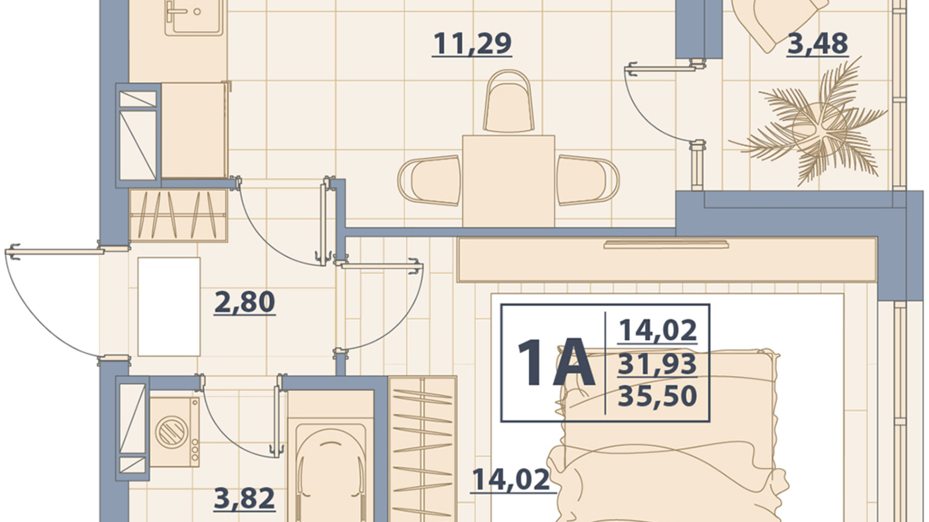 Планировка 1-комнатной квартиры в ЖК Centr City 35.41 м², фото 579623