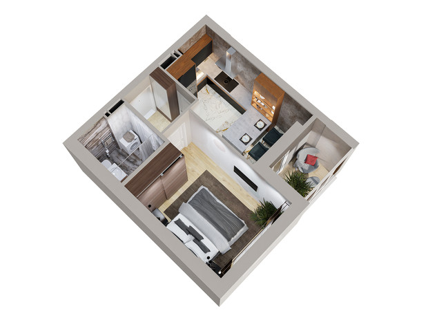 ЖК Centr City: планування 1-кімнатної квартири 35.5 м²