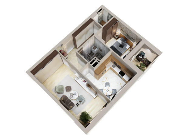 ЖК Centr City: планування 2-кімнатної квартири 61.06 м²