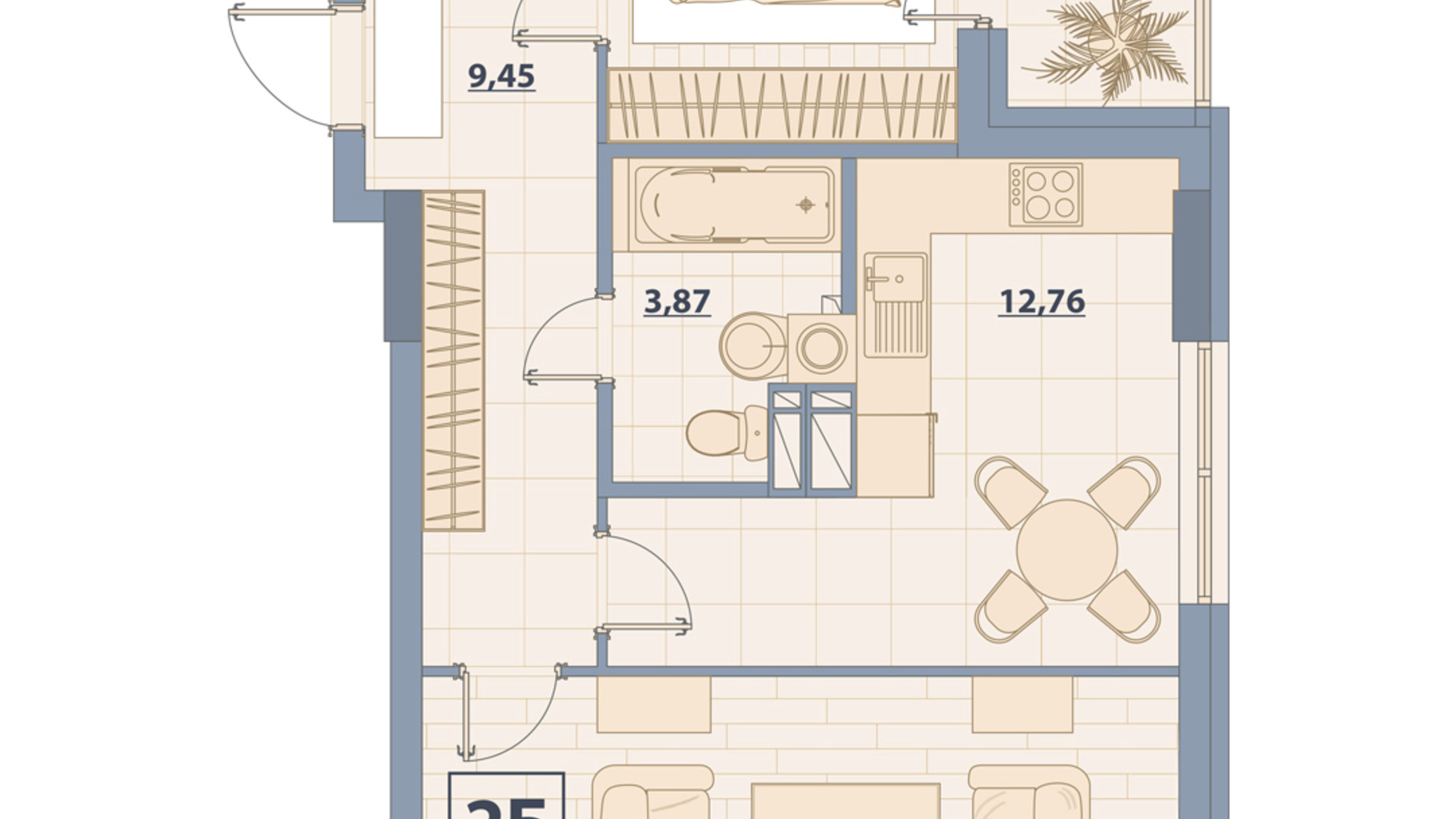 Планування 2-кімнатної квартири в ЖК Centr City 61.06 м², фото 579632