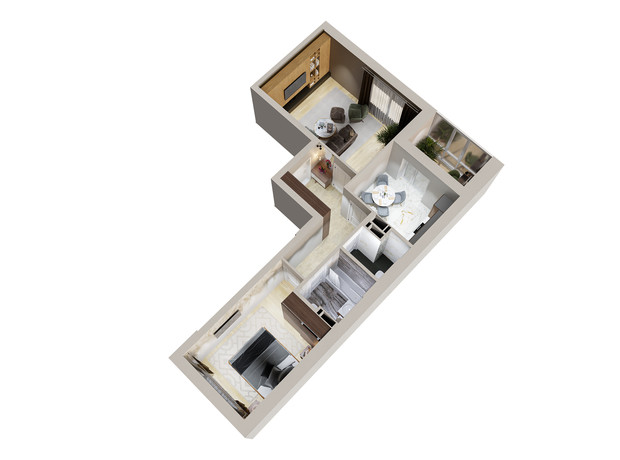 ЖК Centr City: планування 2-кімнатної квартири 59.91 м²