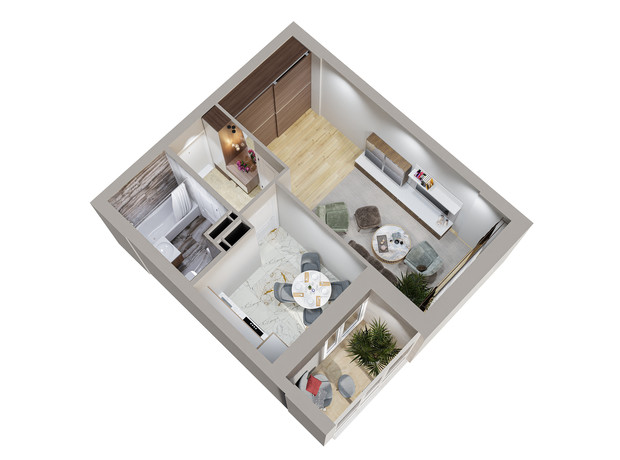 ЖК Centr City: планування 1-кімнатної квартири 37.47 м²