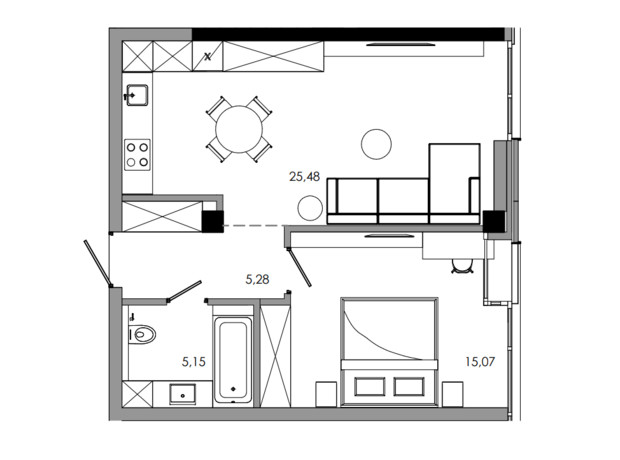 ЖК Maverick: планировка 1-комнатной квартиры 51.97 м²