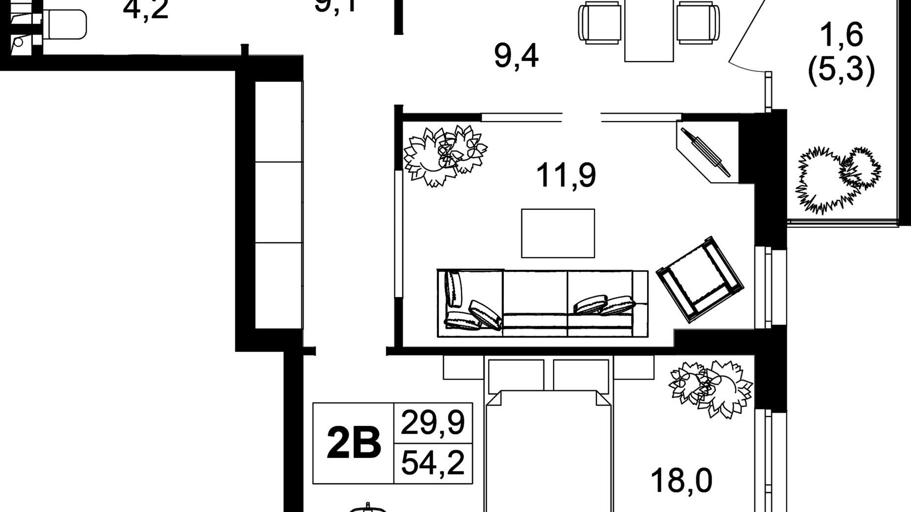 Планировка 2-комнатной квартиры в ЖК Central Park Vinnytsia 55.7 м², фото 579839