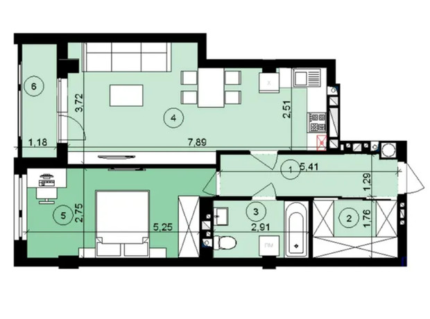 ЖК ЭкоПарк: планировка 1-комнатной квартиры 57 м²