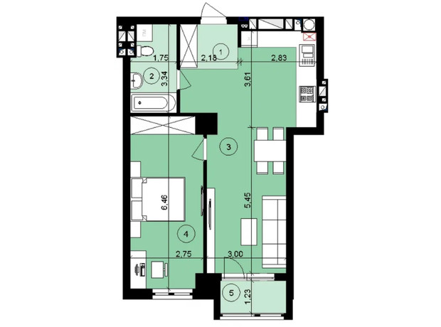 ЖК ЕкоПарк: планування 1-кімнатної квартири 58.8 м²
