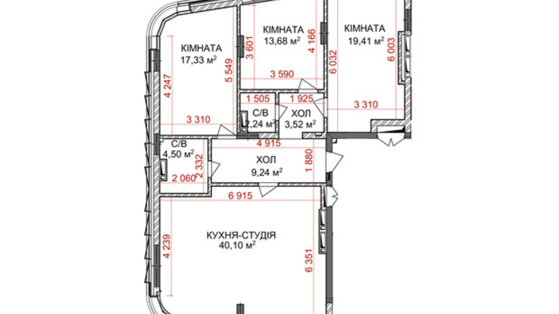 Планировка 3-комнатной квартиры в ЖК Идеалист 112 м², фото 579871