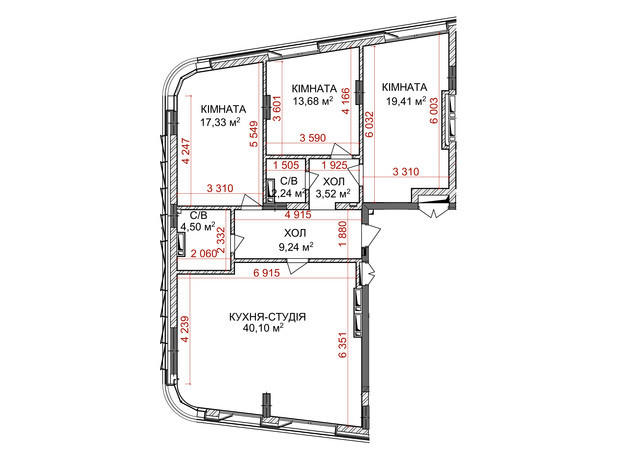 ЖК Идеалист: планировка 3-комнатной квартиры 112 м²