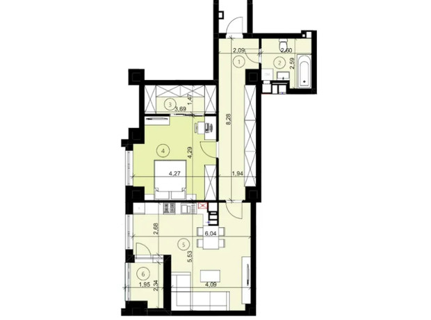 ЖК ЭкоПарк: планировка 2-комнатной квартиры 95.6 м²